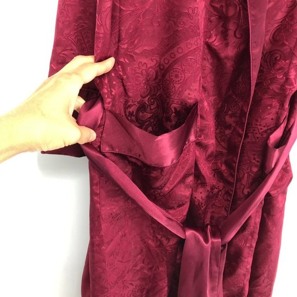 Vintage Victoria's Secret Gold Label Burgundy Satin Paisley Bath Robe size SP - Picture 11 of 14